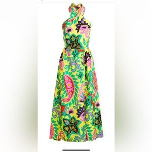 J Crew 100% Silk Abstract Print halter maxi